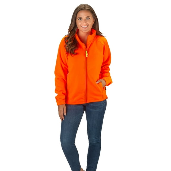 TrailCrest Womens Semi-Fitted Safety Blaze Orange Full Zip Thick Fleece Jacket, Small