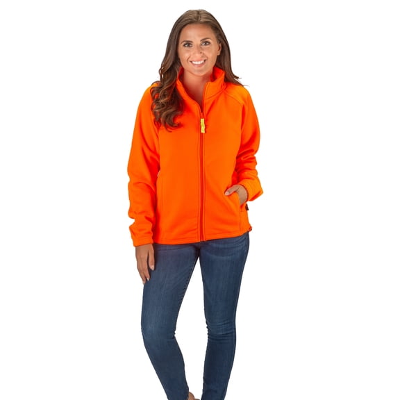 TrailCrest Womens Semi-Fitted Safety Blaze Orange Full Zip Thick Fleece Jacket, Small