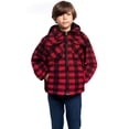thumbnail image 1 of TrailCrest by Treel Kids Hooded Fleece Jacket – Warm Zip Up Plaid Coat with Pockets, Checkered Winter Outerwear, Red & Black Plaid, 3T, 1 of 9