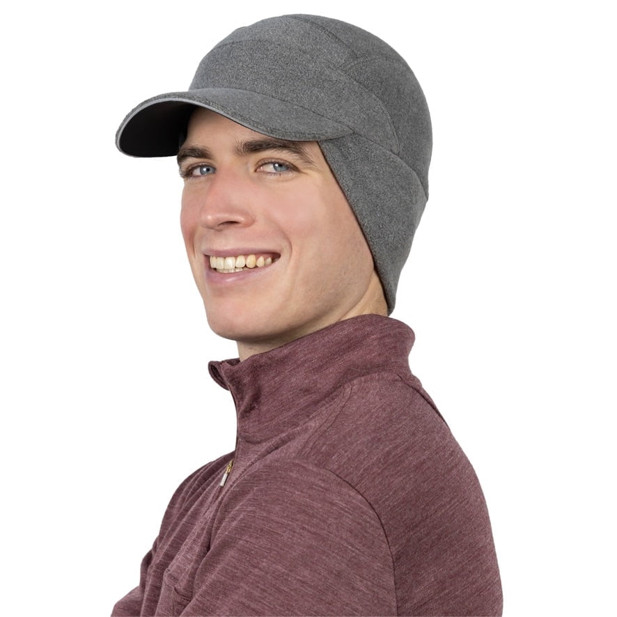 TrailHeads Men's Fleece Ball Cap with Drop Down Ear Warmer | The Trailblazer Adventure Hat - Heather Grey