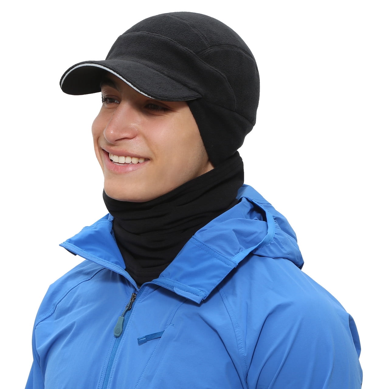 TrailHeads Men's Gift Set - Fleece Ball Cap with Drop Down Ear Warmer and Microfleece Neck Warmer/Gaiter - black