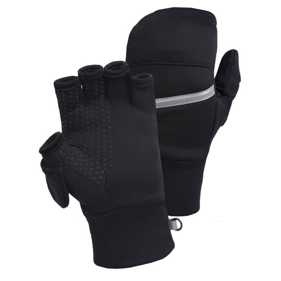 TrailHeads Men's Lightweight Convertible Fingerless Gloves, Black, M-L