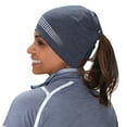 thumbnail image 1 of TrailHeads Ponytail Hat - Adrenaline Series | Women’s Running Beanie with Reflective Accents | Black Skull Cap - heather navy / reflective, 1 of 5