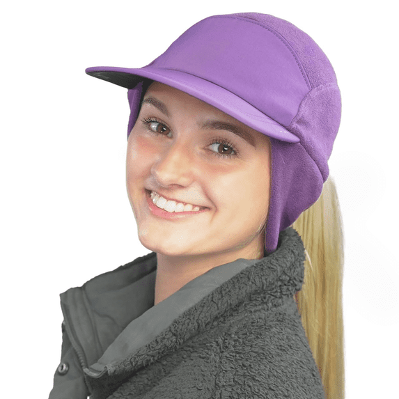 TrailHeads Ponytail Hat - Fleece Beanie for Women - Warm Winter Hat with Visor - Running, Hiking - Purple