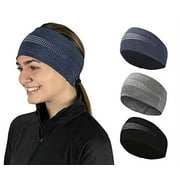 TrailHeads Ponytail Headband - Adrenaline Series | Women’s Running Headband with Reflective Accents - black/heather navy reflective - 2 Pack