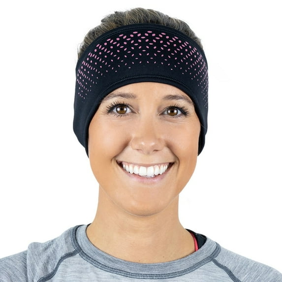 TrailHeads Tempo Running Headband | Ear Protection | Moisture Wicking Headband - black/pink reflective