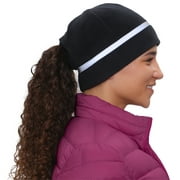 TrailHeads Women's Ponytail Hat | Reflective Cold Weather Running Beanie | Hat for Running, Hiking, XC Skiing - black