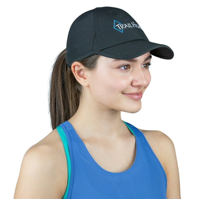 TrailHeads Women's Running Hat with UV Protection | UPF 50 Hats | Summer  Hats for Women | Outdoor Hats - black w/silver logo