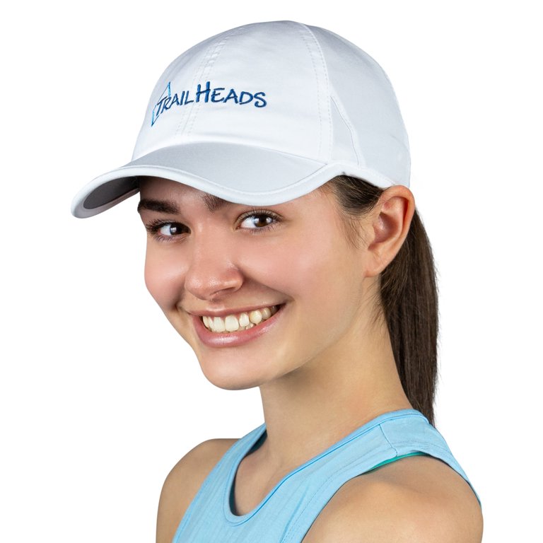 TrailHeads UV Protection Running Hat for Women - White w/Blue Logo, Women's, Size: One Size