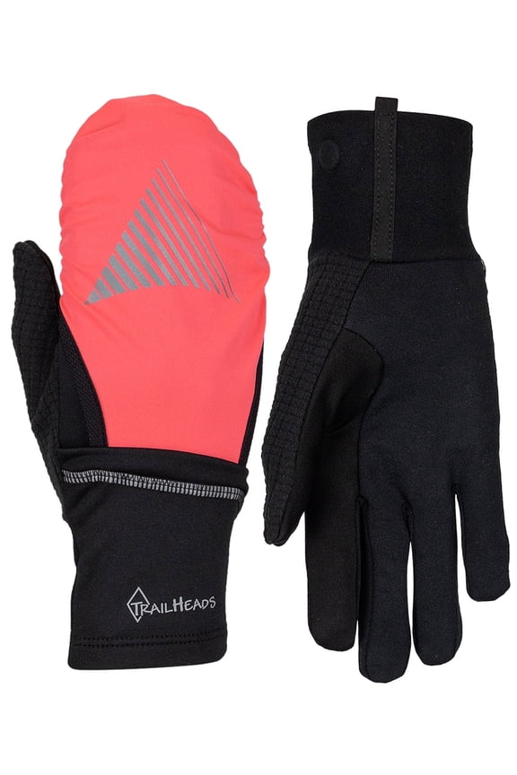Women's Touchscreen Convertible Running Gloves with Reflective Waterproof Mitten Shell - black/bright coral (small/medium)
