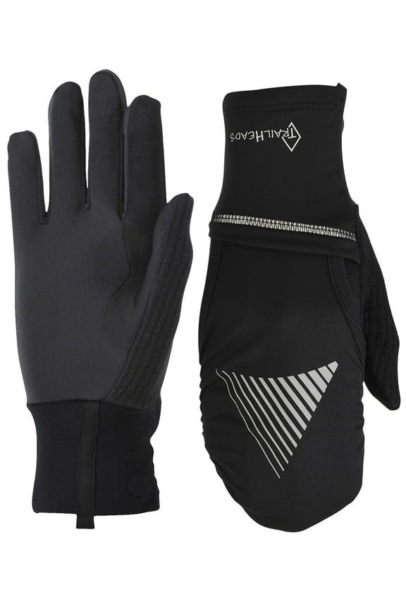 Women's Touchscreen Convertible Running Gloves with Reflective Waterproof Mitten Shell - black/reflective (medium/large)