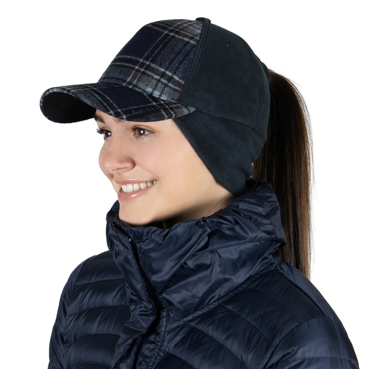〽️Women’s Red Plaid W/Logo Winter Ponytail Trucker Hat with DropDown Ear Warmers TrailHeads Women main image 4