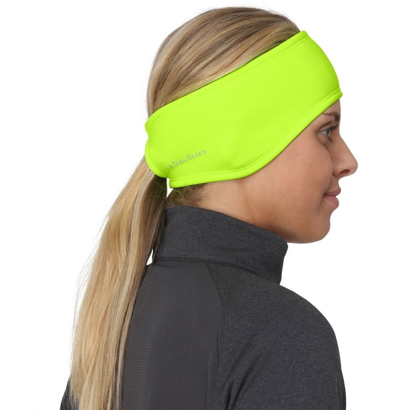 TrailHeads Womens Ponytail Headband - Moisture Wicking Hair Headband for Running, Winter, Workout - Athletic Headband Women - hi vis