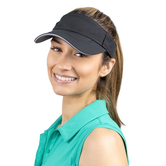 TrailHeads Womens Sun Visor Hat for Running, Golf and Tennis - Recycled - black