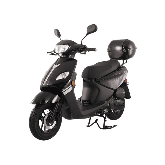TrailMaster Flash 50 Scooter / Moped, 49.6cc 4-Stroke Engine, Electric & Kick Start, Locking Trunk, Top Speed 25 MPH (Black)