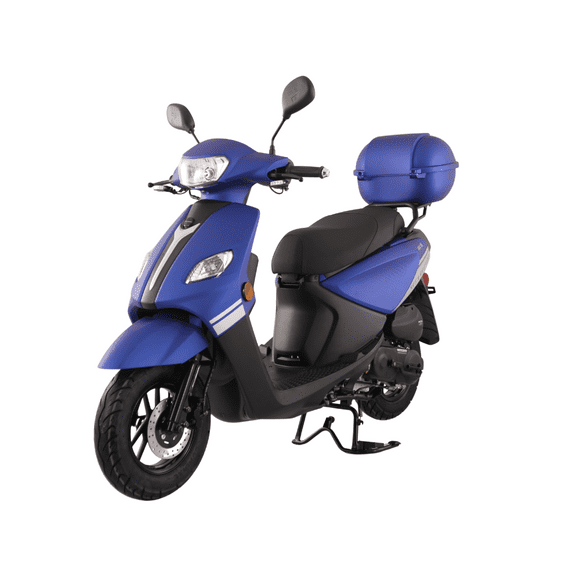 TrailMaster Flash 50 Scooter / Moped, 49.6cc 4-Stroke Engine, Electric & Kick Start, Locking Trunk, Top Speed 25 MPH (Blue)