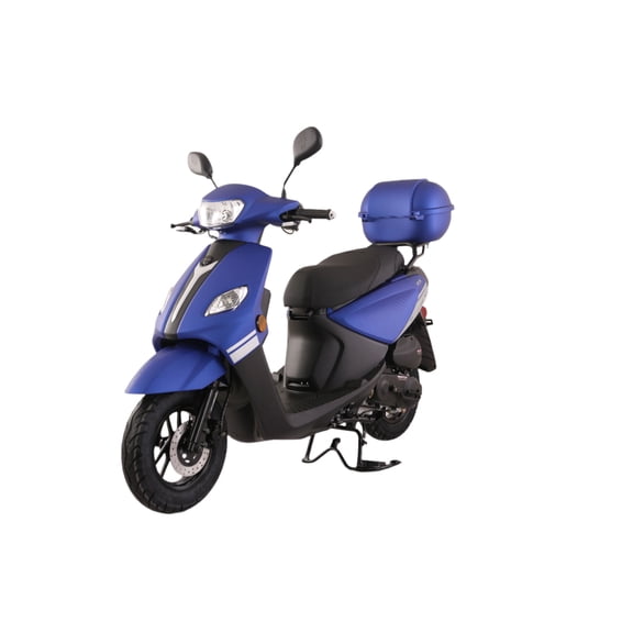 TrailMaster Flash 50 Scooter / Moped, 49.6cc 4-Stroke Engine, Electric & Kick Start, Locking Trunk, Top Speed 25 MPH (Pre-Assembled, Blue))