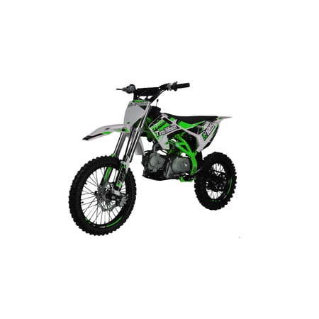TrailMaster LK125 123cc Youth Dirt Bike, Max Speed 45 mph, Ages 16+, 32.9" Seat Height, 17"/14" Tires, Electric & Kick Start, Inverted Forks (Green)