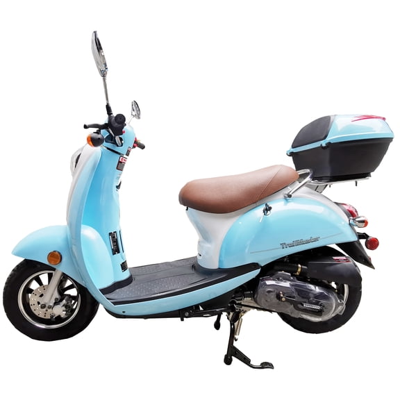 TrailMaster Milano 50N Gas Powered Scooter, 49cc 4-Stroke Engine, Electric/Kick Start, Max Speed 30 MPH, (Pre-Assembled, Blue)