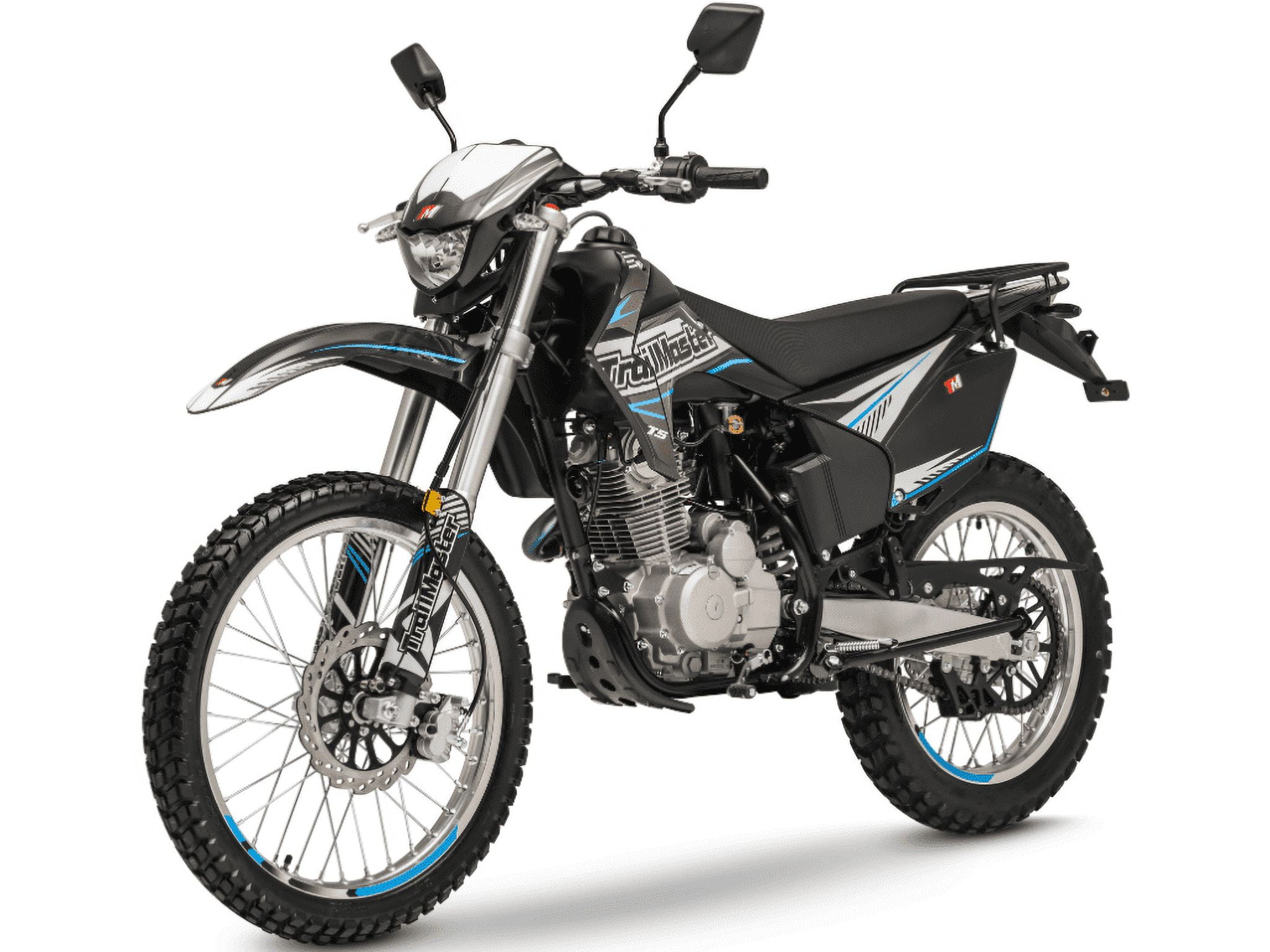 TrailMaster T5 Dirt Bike, 223cc Engine, 5-Speed Manual Transmission, 57 MPH Max Speed, Electric/Kick Start, 35 Inch Seat Height, 21 Inch Front Tire, Disc Brakes (Blue)