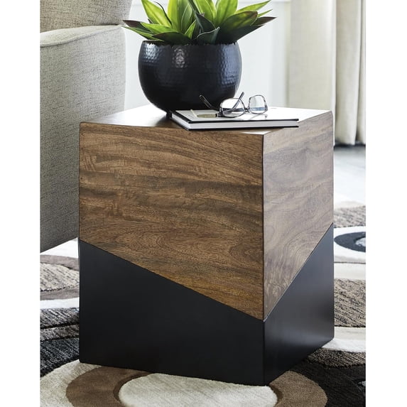 Trailbend Eclectic Accent End Table, Brown & Gunmetal