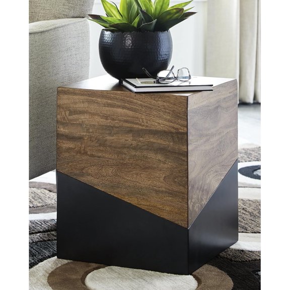 Trailbend Eclectic Accent End Table, Brown & Gunmetal