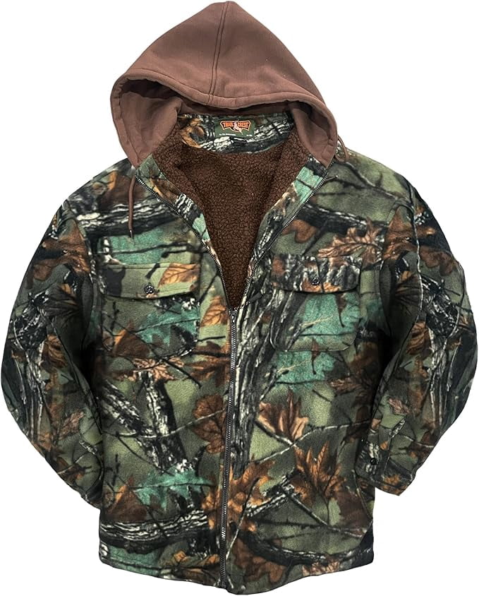 TrailCrest Men's Warm Sherpa Lined Hoodie Fleece Shirt Jacket, Classic Zip Up Camouflaged, XL