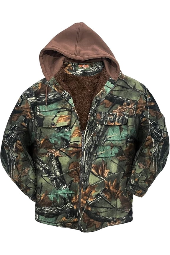 Men's Warm Sherpa Lined Hoodie Fleece Shirt Jacket, Classic Zip Up Camouflaged, XL