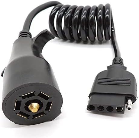 Trailer Adapter 7 Way Round to 5 Way Pin Flat Trailer Wire Coiled ...