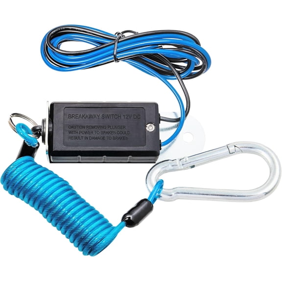 Trailer Breakaway Switch 4ft Brake Away Coiled Cable Large Carabiner, RV Camper Trailer Emergency Electric Break Switch with 4 Feet Stainless Steel Spring Towing Wire Safety Lanyard w/Pull Pin