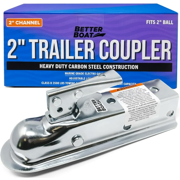 Trailer Coupler 2 Inch Ball, Compatible with 2 Inch Channel Width, Marine Grade, Class II, Straight Tongue, Boat Parts and Trailer Accessories
