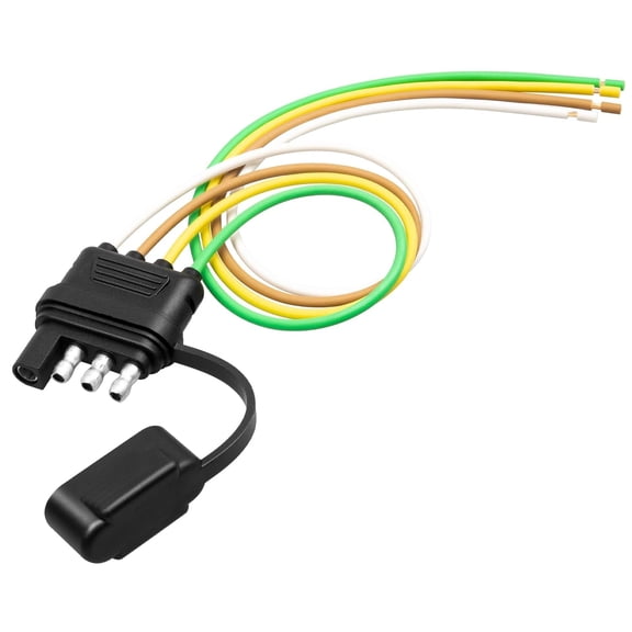 Trailer End 4 Pin Trailer Connector 12 Inch, 16AWG Thick Pure Copper 4 Way Flat Trailer Wiring Harness with Dust Cover Replacement 4 Prong Hitch Plug for Utility, Boat Trailers, ATV/UTV, 1 Feet