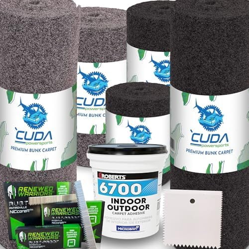 Trailer Hardware Kit-Cuda Boat Trailer Bunk Carpet 30 Inch Wide-PREMIUM30-Charcoal 30" x 25Ft-500 Staples / 1 Quart/Trowel-Bunk Wrap for Boat Trailers Waterproof Premium Kit30$$Watercraft