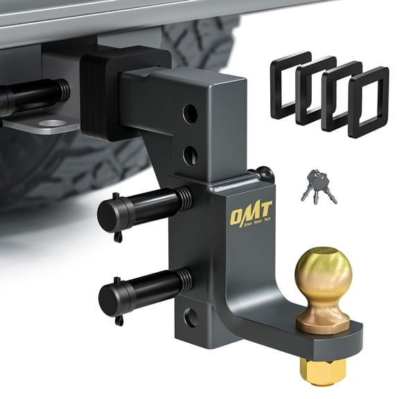 Trailer Hitch Ball Mount, Adjustable Tow Hitch for 2" Receiver with 2" Ball 9-1/2" Drop 8-1/4" Rise 8000 lb. Capacity, Heavy-Duty Drop Hitch with 3 Locking Hitch Pins for Truck Boat