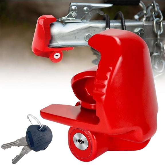 Trailer Hitch Locks with Keys, Universal Size Fit 1-7/8,2-5/16,2 Inch Ball Hitch Coupler Lock,Adjustable Heavy Duty Steel Trailer Tongue Lock for Boat,Trailers and RV,Anti-Theft Hitches, Red-1 Pack