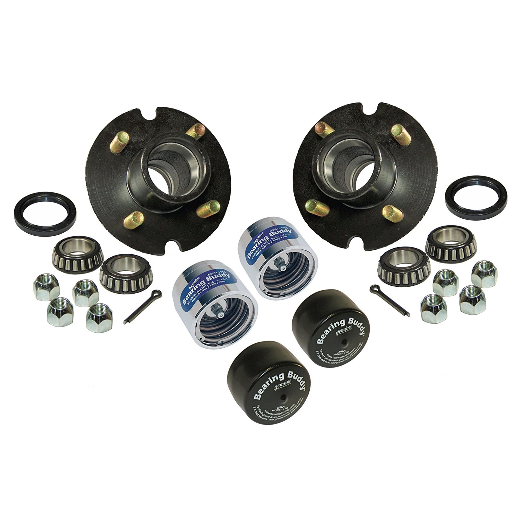 Trailer Hub Assemblies With Chrome Bearing Buddies and Bras 11/16 Inch I.D. Bearings