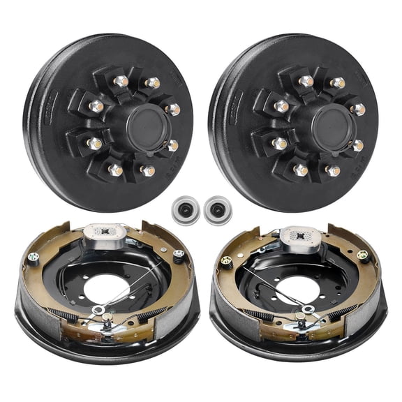 Trailer Hub Drum Kit - 8 on 6.5" Bolt Circle, 12" x 2" Electric Brakes with Self-Adjusting Assembly for 7000 lbs Axles | 5-Lug Mount | Replacement Backing Plates for Trailer Brake Systems