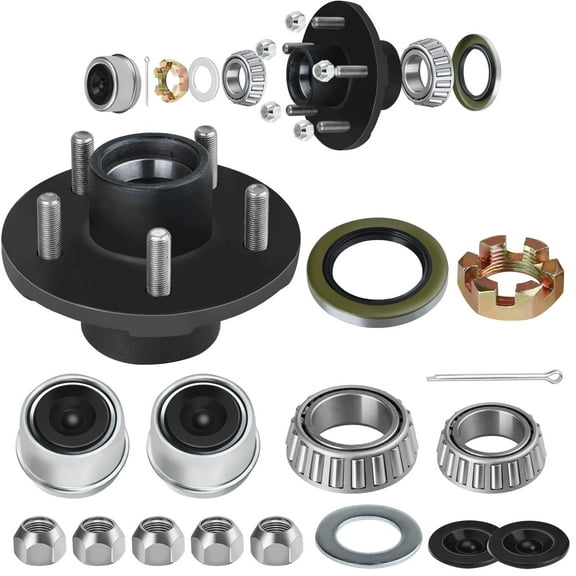 Trailer Idler Hub Kits for 3500 lbs Trailer 1-1/16" to 1-3/8" Axle, 5 Lug Trailer Hub with L44649 L68149 Bearing Kit