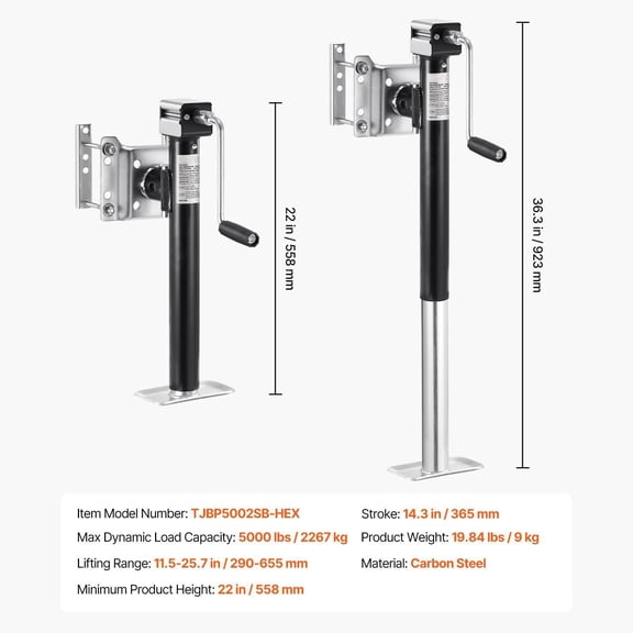 Trailer Jack, 5000 lbs Dynamic Load Capacity, Heavy Duty Swivel Bolt-on Trailer Jack