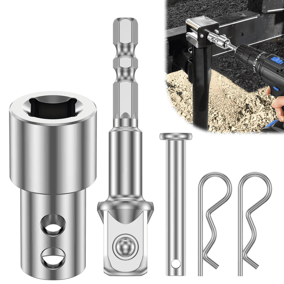 Trailer Jack Drill Adapter for 1 Inch Drive Shaft, Heavy Duty Stainless Steel RV Jack Crank Adapter with 1/2 Inch Socket Bit, Clevis Pin & R Clips, Quick Lift Adapter for RV, Camper