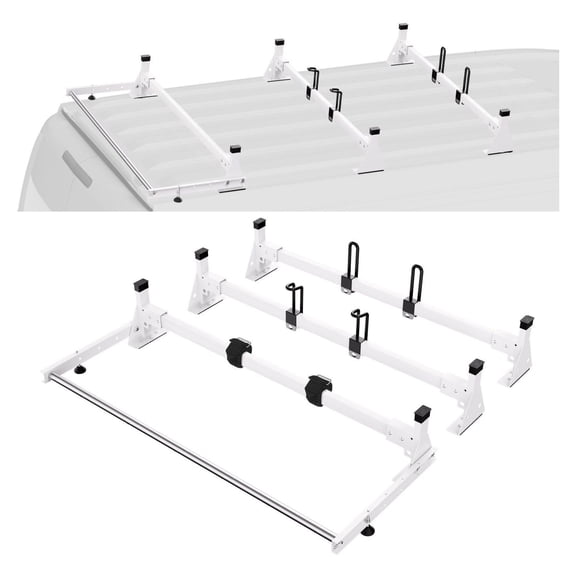 Trailer Ladder Rack 54" 3 Crossbars, Heavy Duty Steel Van Roof Rack 800lbs, Ford Transit 150 250 350 2015-2022, Cargo Roller & Straps