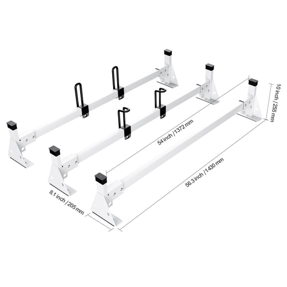 Trailer Ladder Rack, 54" 3 Crossbars Ladder Roof Rack, Heavy-duty Steel Van Roof Ladder Rack, 800 lbs Capacity Van Ladder Rack with Straps, Fit for Ford Transit 150, 250, 350, 2015-2022