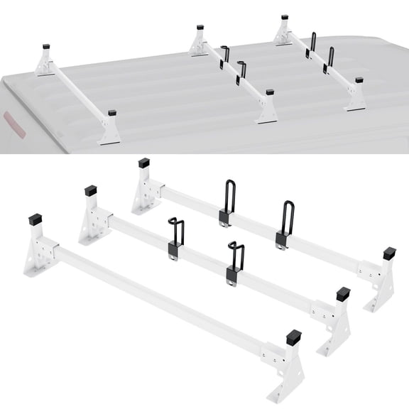 Trailer Ladder Rack 54 Inch 3 Crossbars Heavy Duty Steel Van Roof Rack 800 lbs Capacity with Straps for Ford Transit 150 250 350 2015 2022