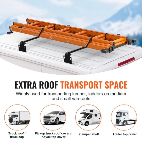 Trailer Ladder Rack,60"2 Crossbars Ladder Roof Rack,Heavy-duty Steel Van Roof Ladder Rack,500lbs Capacity Van Ladder Rack,Fit
