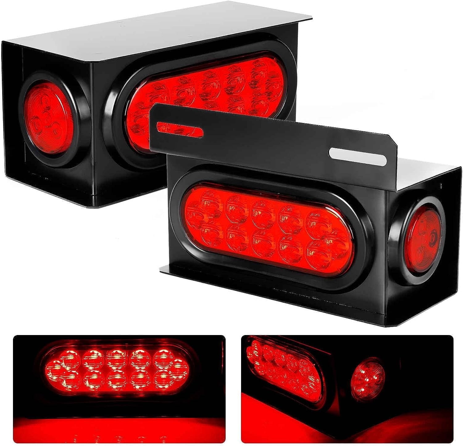 Trailer Light Boxes 2PCS Steel Waterproof Trailer Tail Lights 2 in Red