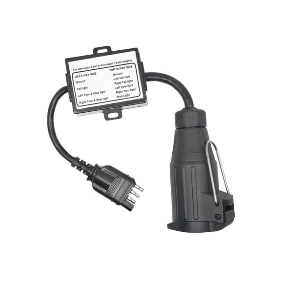 Trailer Light Converter For Cars 4-Pin Flat Socket To Trailer 13-Pin Round