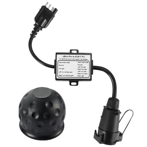 Trailer Light Converter US to Europe 4 Way Flat Socket (American Vehicle) to 7 Way Round Socket (European Trailer)