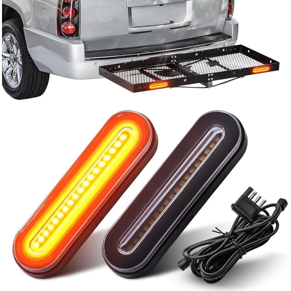 Trailer Light Kit, Hitch Cargo Carrier Stop Turn Signals, 5- Red+Yellow Oval Light Kit W/4 Pin Harness Suitable for Luggage Rack Trailer Rack, of 2
