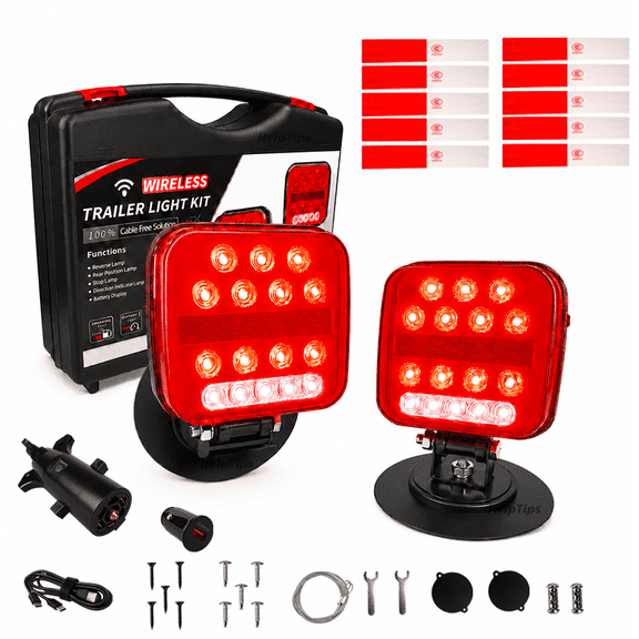 Trailer Lights Magnetic - Towing Tail Light Kit Reverse Light For Trucks, Boat, RV, Vehicle, Caravan, Square Portable Magnetic With Parking Turn Reverse License Plate Trailer Taillights