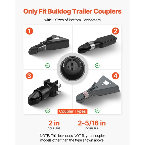 Trailer Lock, Fits 2 & 2-5/16-Inch Bulldog Trailer Couplers, Heavy Duty Hitch Lock with 3 Keys Secures Security Chains, Corrision-resistant, Anti-Theft RV Trailer Locks for RV, Trailer, Boat